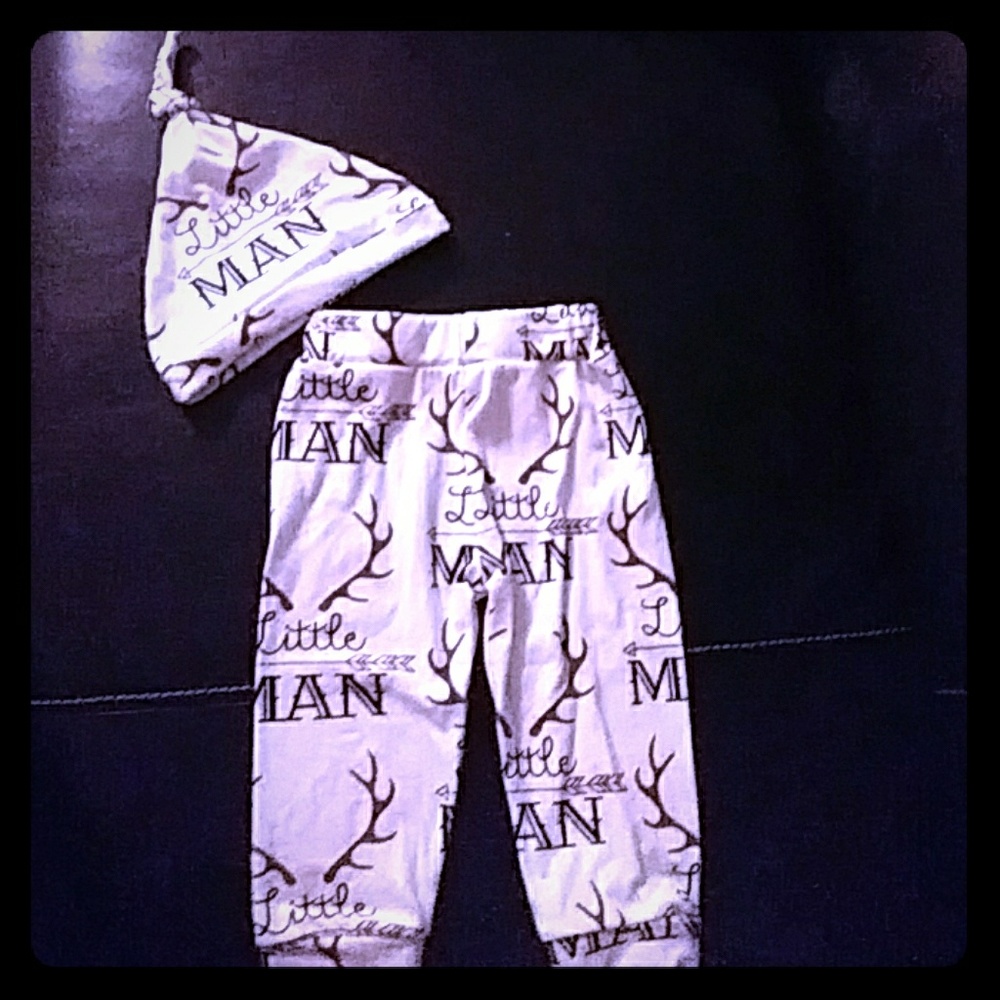 Little man 3-6mos pant and hat set NWOT